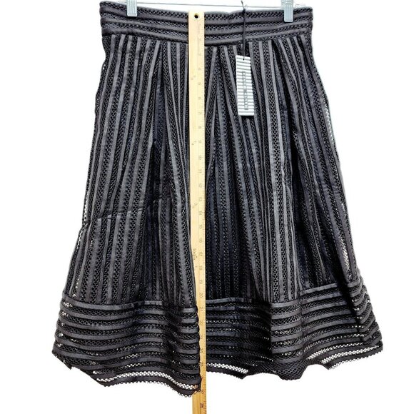 Black Mesh Striped A-Line Skirt By Haute Monde Size L Womens Elegant Mid-Length - Picture 11 of 12